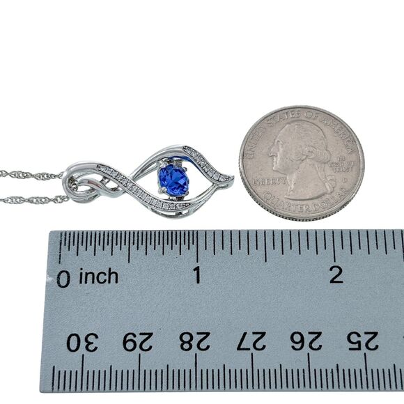 Lab Created Blue Sapphire Cubic Zirconia Pendant ONLY | Sterling Silver 925 - Picture 5 of 10